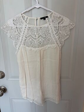 Papermoon Cream Lace Yoke Cap Sleeve Blouse